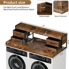 4 Drawers Washer Dryer Countertop with Shelf, 27.5" D x 54" W Laundry Topper with 3.54" High Guardrails and Non-Slip Pads,Extra Storage Organizer for Over Washer and Dryer, Holds 66 Lbs,Vintage Brown