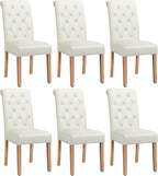 Yaheetech Dining Chairs Set of 6 Fabric Upholstered Dining Room Chairs with Button Tufted High Back and Solid Wood Legs for Kitchen/Living Room/Restaurant, Modern Style, Beige