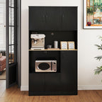 71" Large Kitchen Hutch with Power Outlet, Freestanding Pantry Cabinet with Microwave Shelf, Kitchen Cabinet with Countertop, Dining Room Hutch