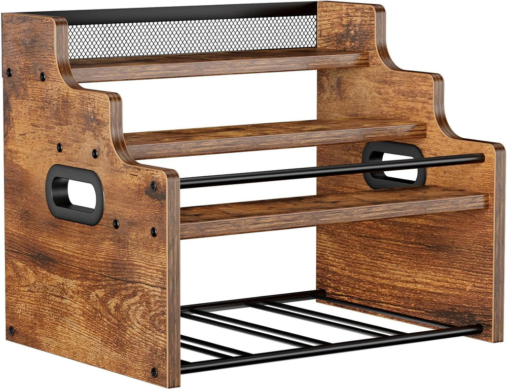 4-Tier Wood Display Shelf Wine Rack for 16 Bottles Wood Coffee Syrup Organize...