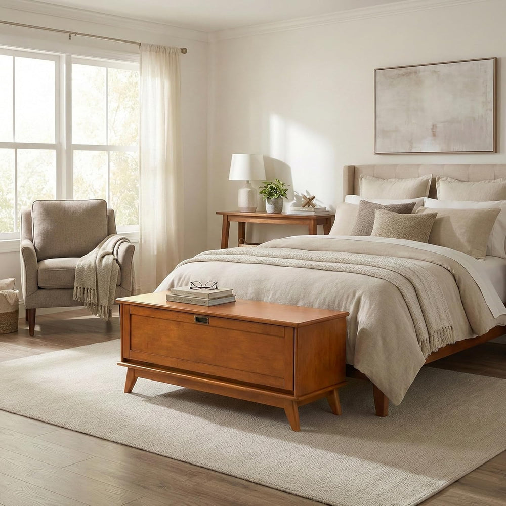 SIMPLIHOME Draper Storage Bench - 44 inch Wide Solid Wood Entryway Bench in T...