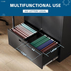 Metal File Cabinet with Drawer, Lockable Vertical Lateral Filing Storage Cabinet, File Cabinet with Storage Cabinet for Home Office, Legal/Letter/A4 Size Steel File Storage Cabinets, Black