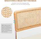 Zesthouse Natural Rattan Dining Chairs Set of 4, Mid Century Modern Dining Chairs with Solid Wood Back & Chrome Base, for Kitchen Living Room, Breuer Design Inspired, Upholstered Linen Fabric, Beige