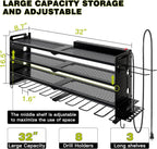 Power Tool Organizer Wall Mount with Charging Station,Cordless Tool Organizer 8 Drill Holder, 4 Layer Storage Rack for Garage Organization,Tool Holder with 8 Outlet Power Strip (Black)