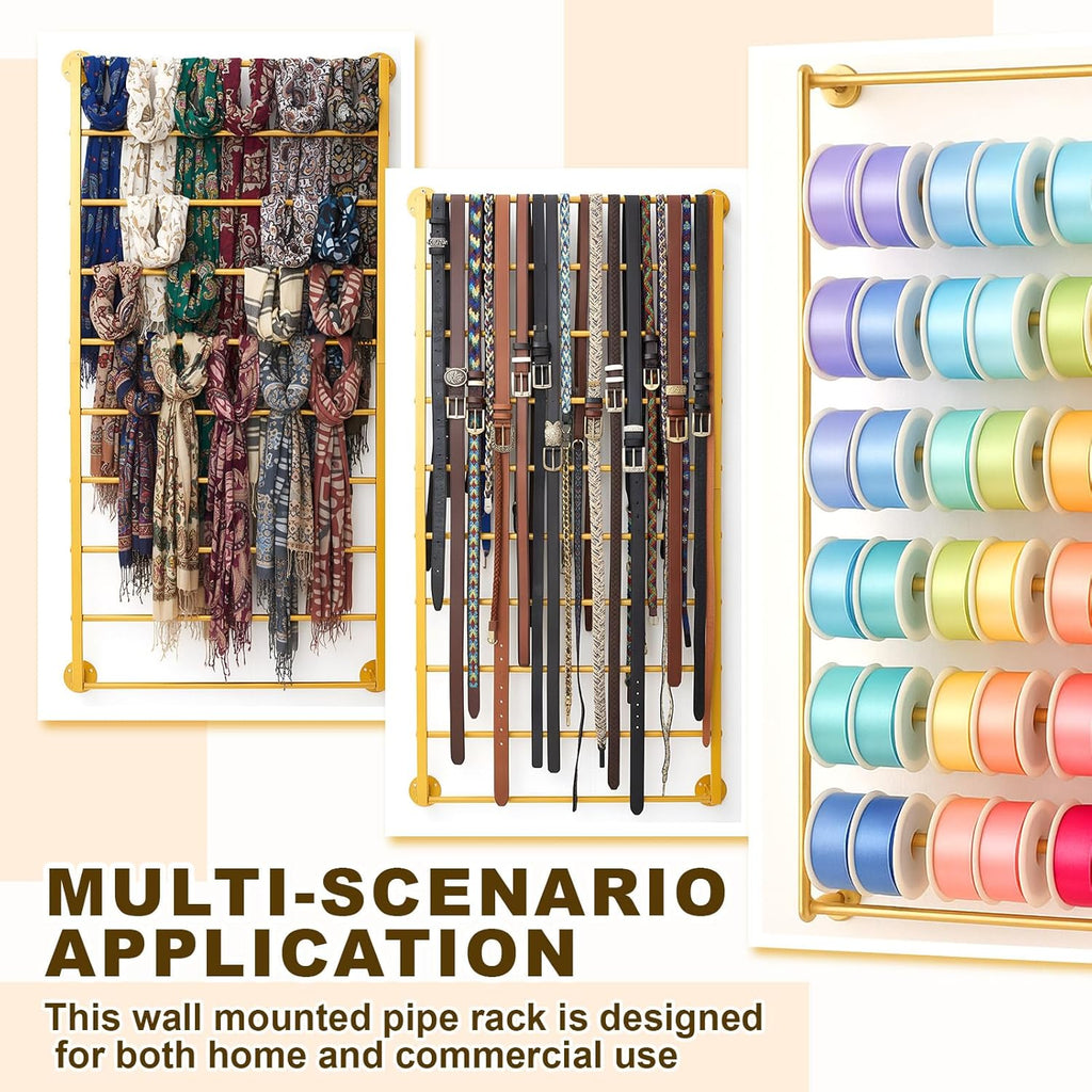 Hijab Organizer, 10 Tier Metal Scarf Holder Organizer, Freestanding Scarf Shawl Display Stand Belt Holder for Boutique, Retail Store, Bedroom, Clothing Store(Gold,47.2" X 23.6" X 4")