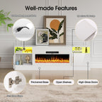 AHB Fireplace TV Stand 70", Fits TVs up to 80", LED Lights, Storage | 36" Electric Fireplace with Realistic Flame Multiple Color Modes Spacious Storage Cabinet with Handles White/White