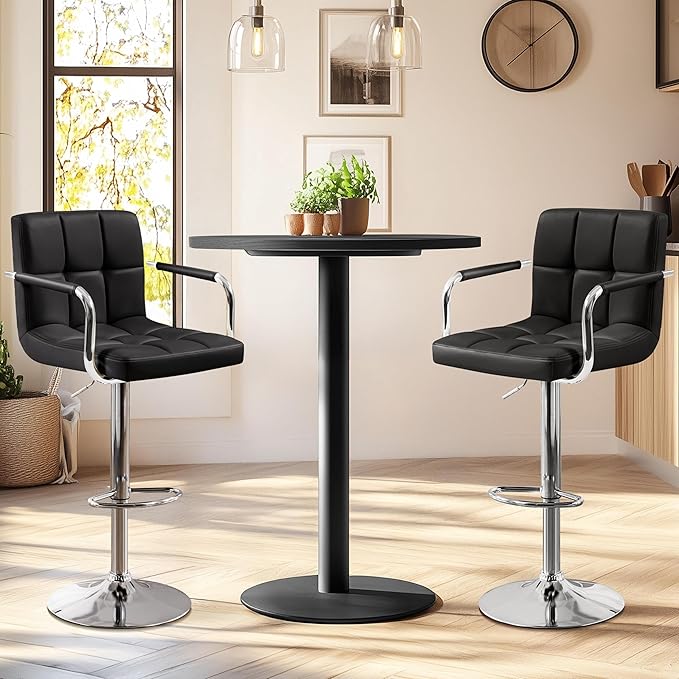 Yaheetech Bar Stools Set of 2, PU Leather Height Adjustable Swivel Barstools,...