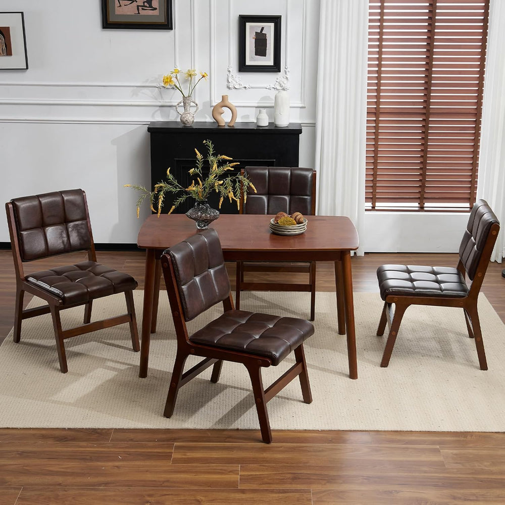 Furniliving Oak Wooden Dining Chairs Set of 2, Mid-Century Modern Leather Uph...