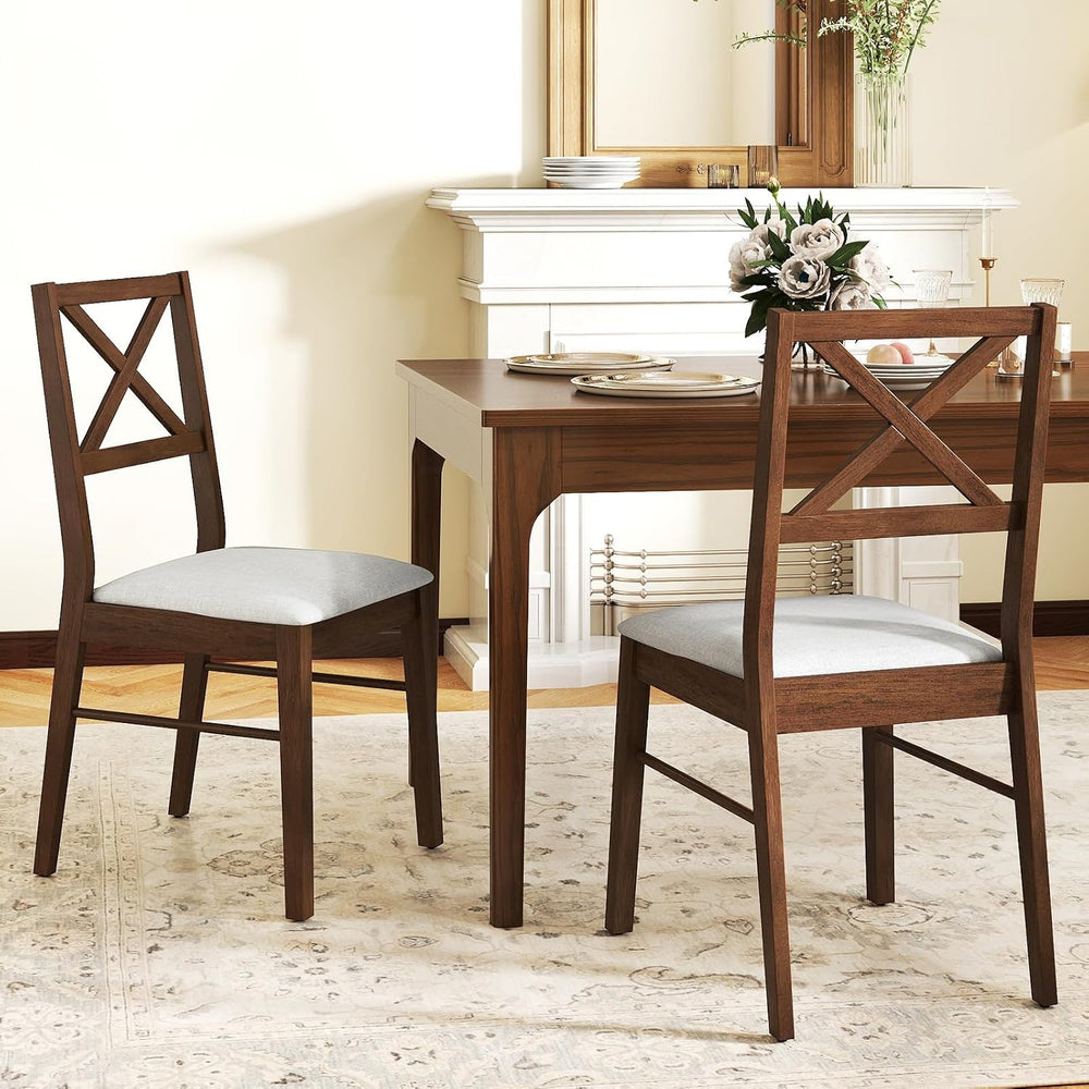 COSTWAY Wood Dining Chairs Set of 2, Upholstered Farmhouse Modern Dining Room...