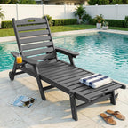 WACASA HDPE Pool Lounge Chairs with Wheels & Cup Holder, 6-Position Adjustable Outdoor Lounge Chair, Easy 20-Min Assembly, 450LBS Bearing, Patio Lounger Recliner for Poolside, Deck, Backyard (Grey)
