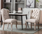 Upholstered Dining Chairs Set of 2 for Kitchen and Dining Room Farmhouse Fabric Tufted Accent Chairs for Living Room and Bedroom with Wooden Legs, Cream