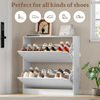 BORNOON Shoe Cabinet with 2 Flip Drawers, Slim Narrow Shoe Storage Cabinet, Freestanding Shoe Organizer with Adjustable & Removable Shelves, Top Display Shelf for Entryway, Hallway, Foyer, Closet