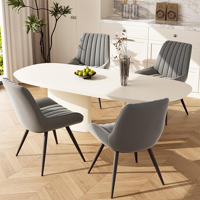 Modern Dining Chairs Set of 4,Upholstered Dining Room Chairs with Thick Cushions,Fabric Comfy Dining Chairs with Metal Legs for Dining Room Grey
