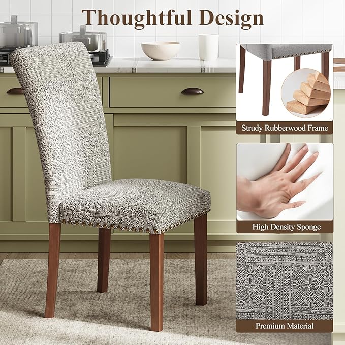 Stylish Dining Chairs Set of 4, Upholstered Parsons Dining Room Chair with Na...