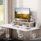 Fenge Monitor Stand with Drawer, 2 Tiers Dual Monitor Riser for Desk, 35 Inch Computer Stand for 2 Monitors, Desk Shelf for Home, Office, Laptop, PC, TV, Printer