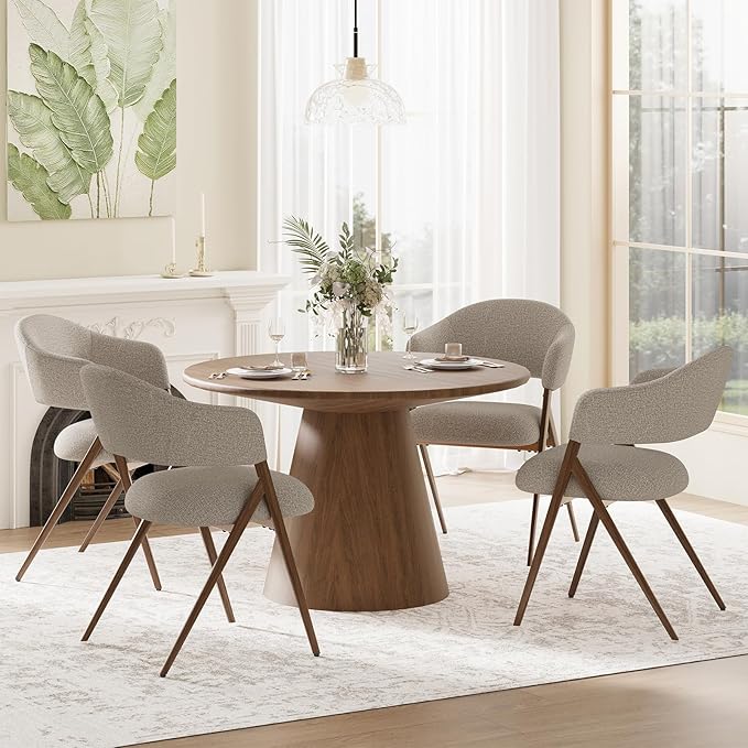 COLAMY Dining Chairs Set of 4, Mid Century Modern Dining Room Kitchen Dinner Chairs with Iron Legs, Open Back and Padded Seat, for Living Room/Bedroom/Restaurant/Cafe, Taupe