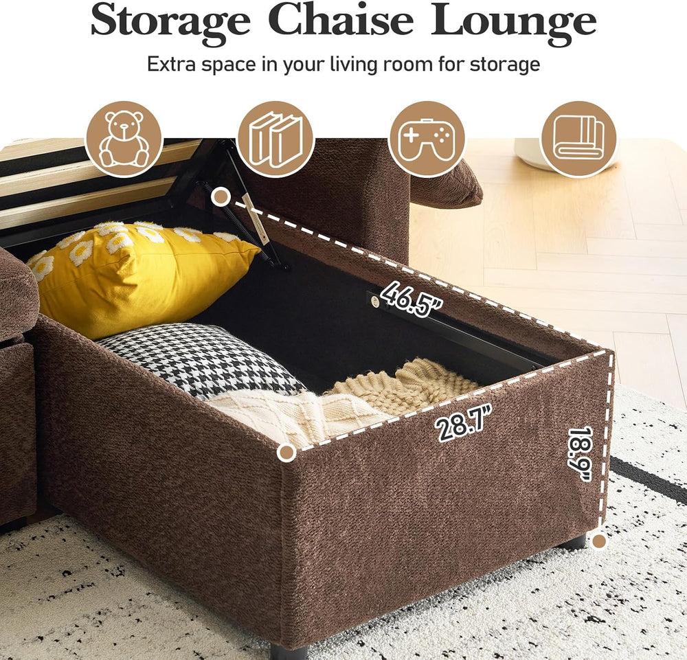 VINGLI Sectional Sleeper Sofa with Pull Out Couch Bed, 111 Inch U-Shaped Conv...
