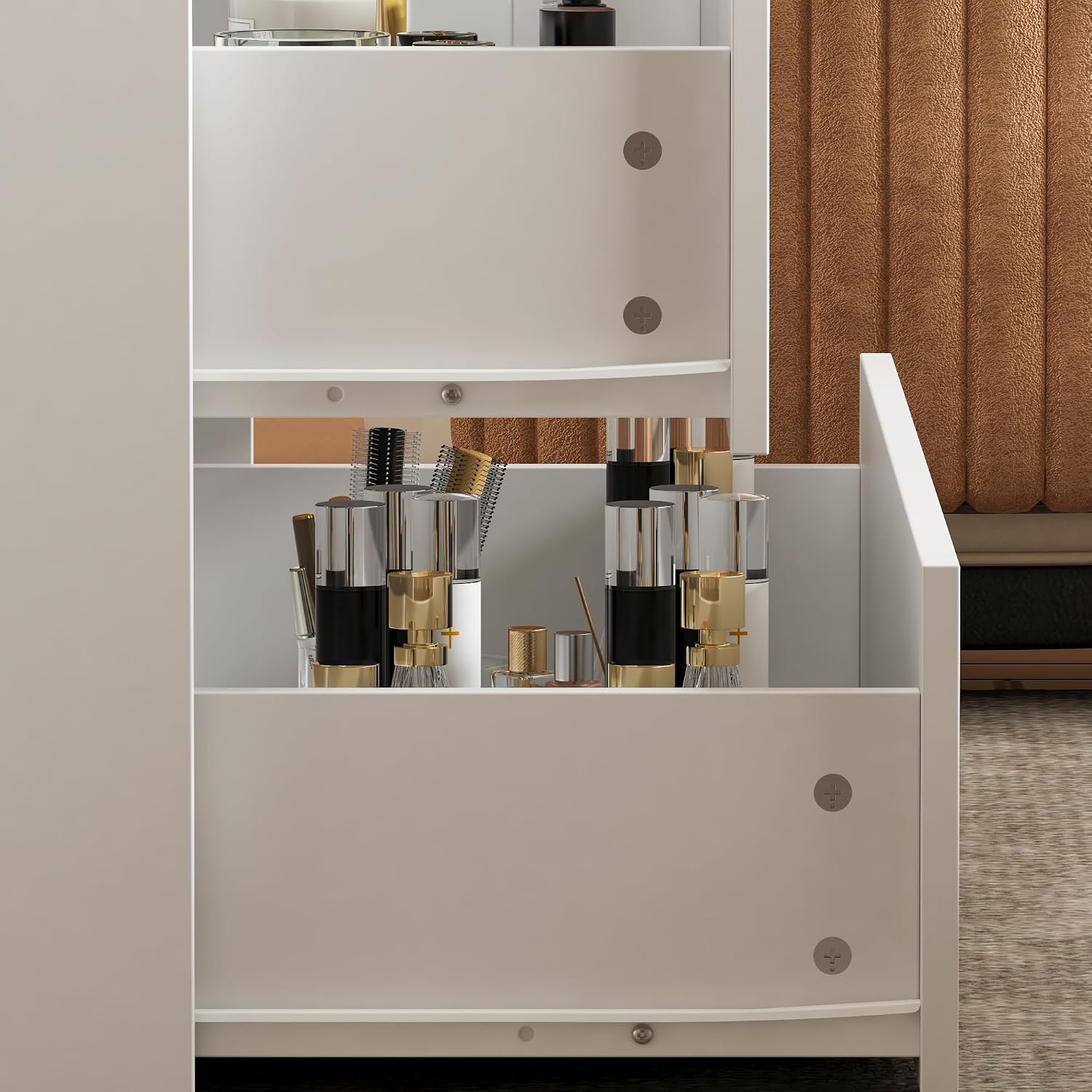 AGOTENI 62" W Closet Island with 14 Drawers, Glass Top & Drawer Organizers, Modern Wooden Armoire Wardrobe Storage Island with Open Shelf for Walk-in Closet Bedroom, White