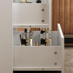 AGOTENI 62" W Closet Island with 14 Drawers, Glass Top & Drawer Organizers, Modern Wooden Armoire Wardrobe Storage Island with Open Shelf for Walk-in Closet Bedroom, White
