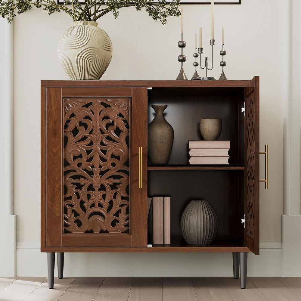 ARTPOWER Vintage Hollow Carving Accent Cabinet with 2 Doors for Living Room