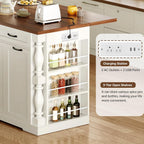 Kitchen Island with Drop Leaf, 47.6" Kitchen Island with Storage | with Power Outlet & Trash Bin Rolling Kitchen Cart with Spice Rack Island Table for Kitchen Breakfast Home Bar, Antique White