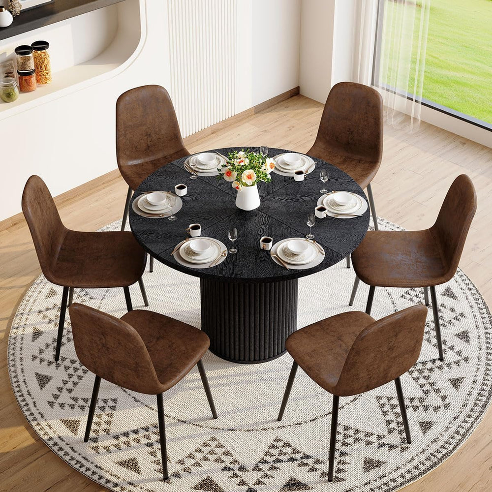 Round Dining Table Set for 6, Black Kitchen Table Set for 6 with 42''...