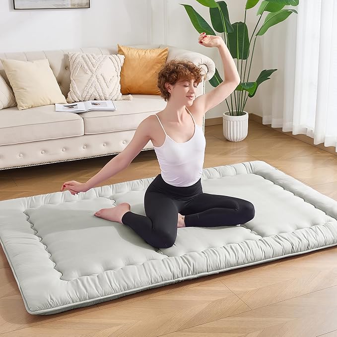 Japanese Floor Futon Mattress Twin Size, 25D High Density Support Foam, 4" Thicken Foldable Mattress Tatami Mat Sleeping Pad Suitable for Camping, Guest Room, Light Grey 39"x 80"