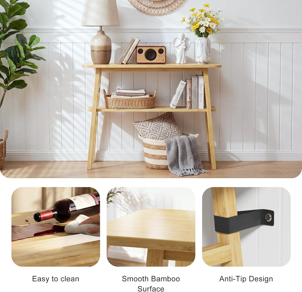 39.4" Solid Bamboo Entryway Console Table, Sofa Table Behind Couch, Narr...