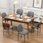 Dining Chairs Set of 6, Dining Room and Kitchen Chairs, Mid Century Modern Accent Chair, Upholstered PU Leather Chairs for Vanity with Walnut Bentwood and Metal Legs, Gray