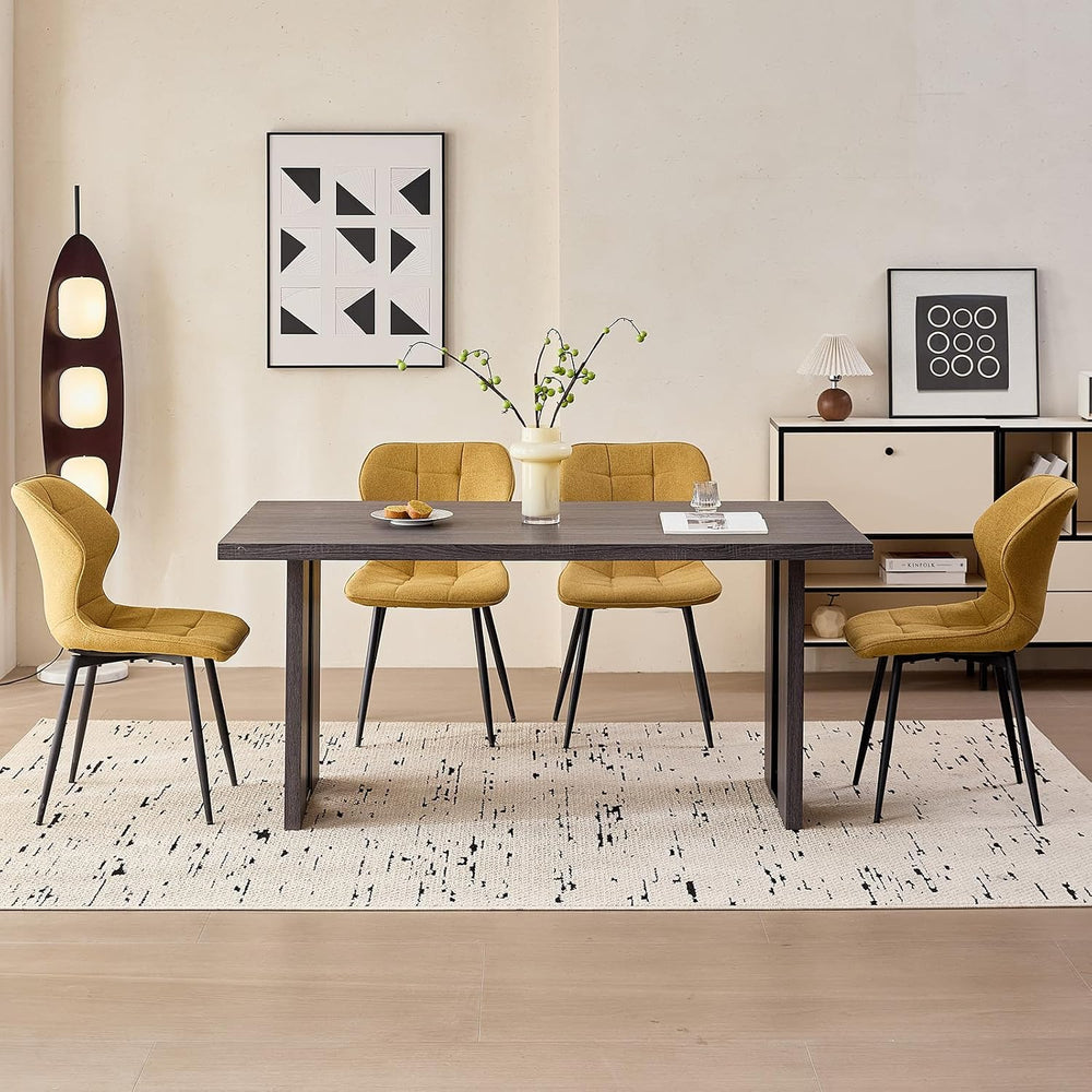 Modern Upholstered Dining Chairs Set of 4, Yellow(Only Chairs) | Armless Curv...