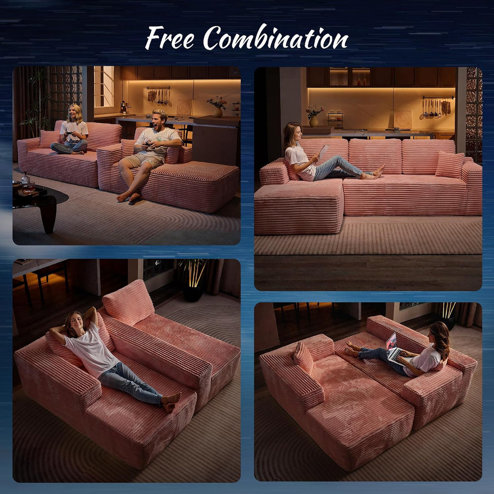 ovios 104" Cloud Couch with Glitter Fabric, Moudular Sectional Sofa with...