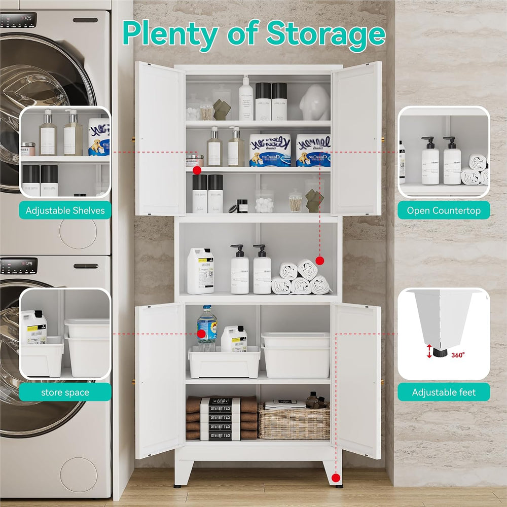 69" H Metal Pantry Cabinet with Open Shelf,13.78“Deep By 28" Wide S...