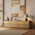 POVISON 71" Fully Assembled Mid Century Modern TV Stand with LED Lights, Media Console with 6 Drawers, Wood Slatted Entertainment Center, No Assembly Required, Fits 65-75 Inch TV