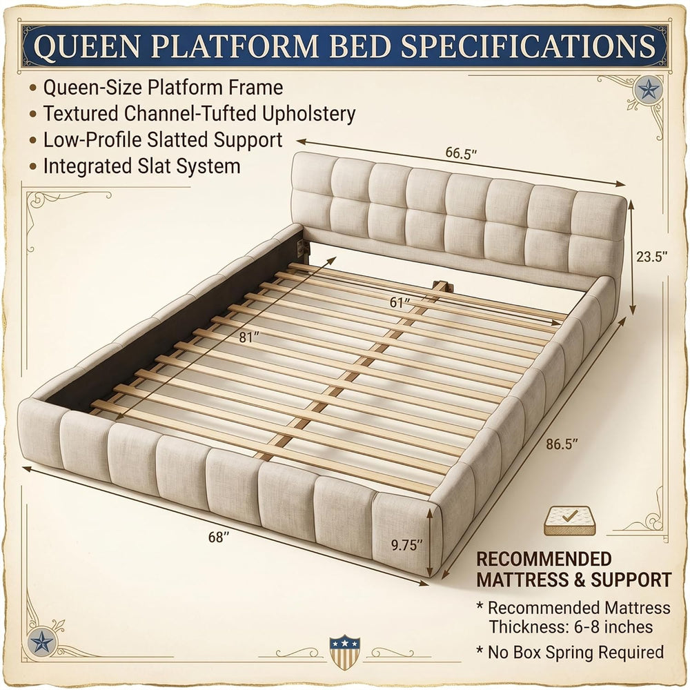 Chenille Fabric Upholstered Platform Bed Frame with Soft Headboard, Modern Lo...