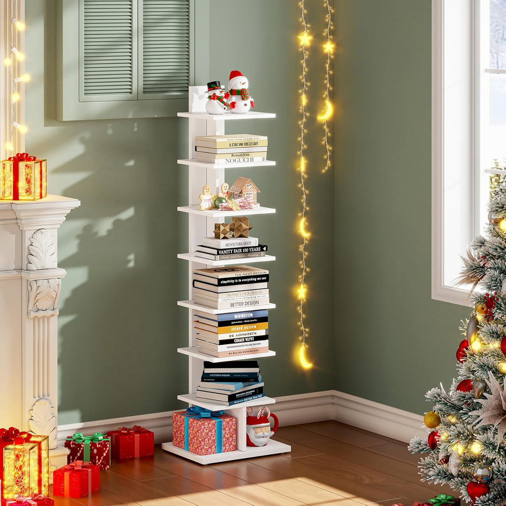 TUTOTAK Narrow Bookshelf, 8-Tier Bookcase, Spine Book Shelf for Small Space, ...