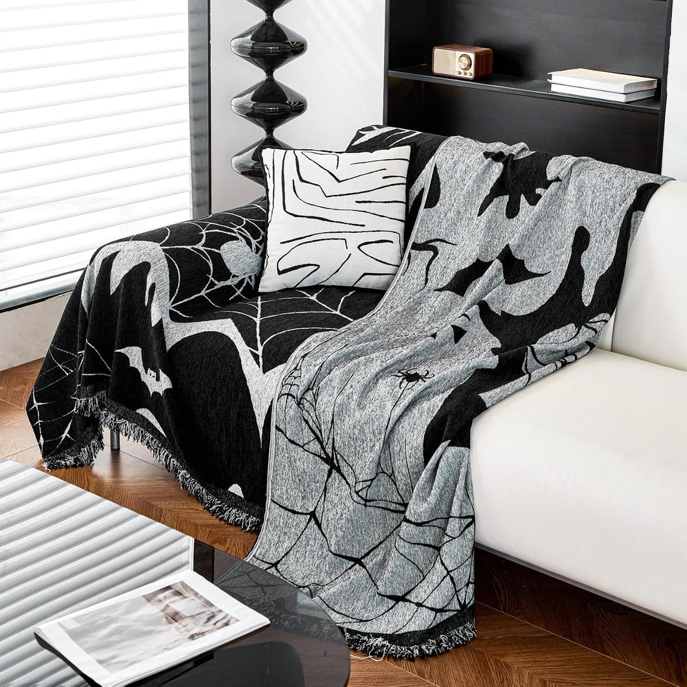 Cmfshape Halloween Sofa Slipcover with Spider Webs Ghost Pattern,Reversible S...