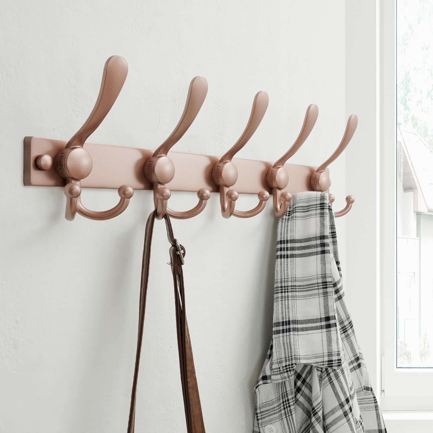 Dseap Coat Rack Wall Mount 2.0 Pro: Heavy Duty 300% Thicker, 16" Stud Mount, Stainless Steel Wall Coat Hooks Hanger for Clothes Jackets Hats Entryway Closet, MaxStrong Series, Rose Gold