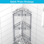 3 Tier Floor Standing Corner Shower Caddy Organizer Shelf with Hooks, Bathroom Shelves Stand Rack, Dark Gray