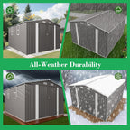 Metal Storage Shed, 10 X 12 FT Lockable Outdoor Tool Shed with Air Vent and Clear Windows, Galvanized Steel Garden Shed for Backyard, Patio, Garden, Bike Storage or Outdoor Use, Grey