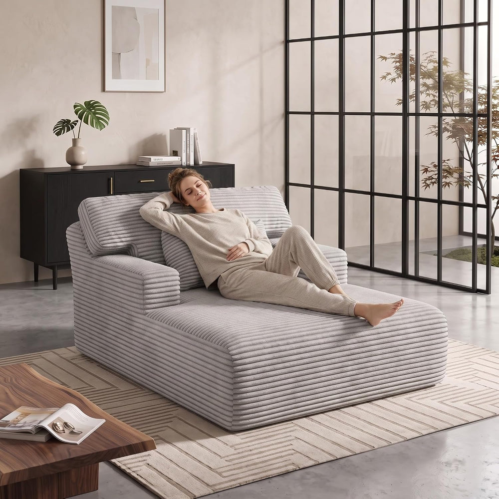 COPIAE Oversized Corduroy Chaise Lounge Chair, Plush Upholstered Sleeper Chai...