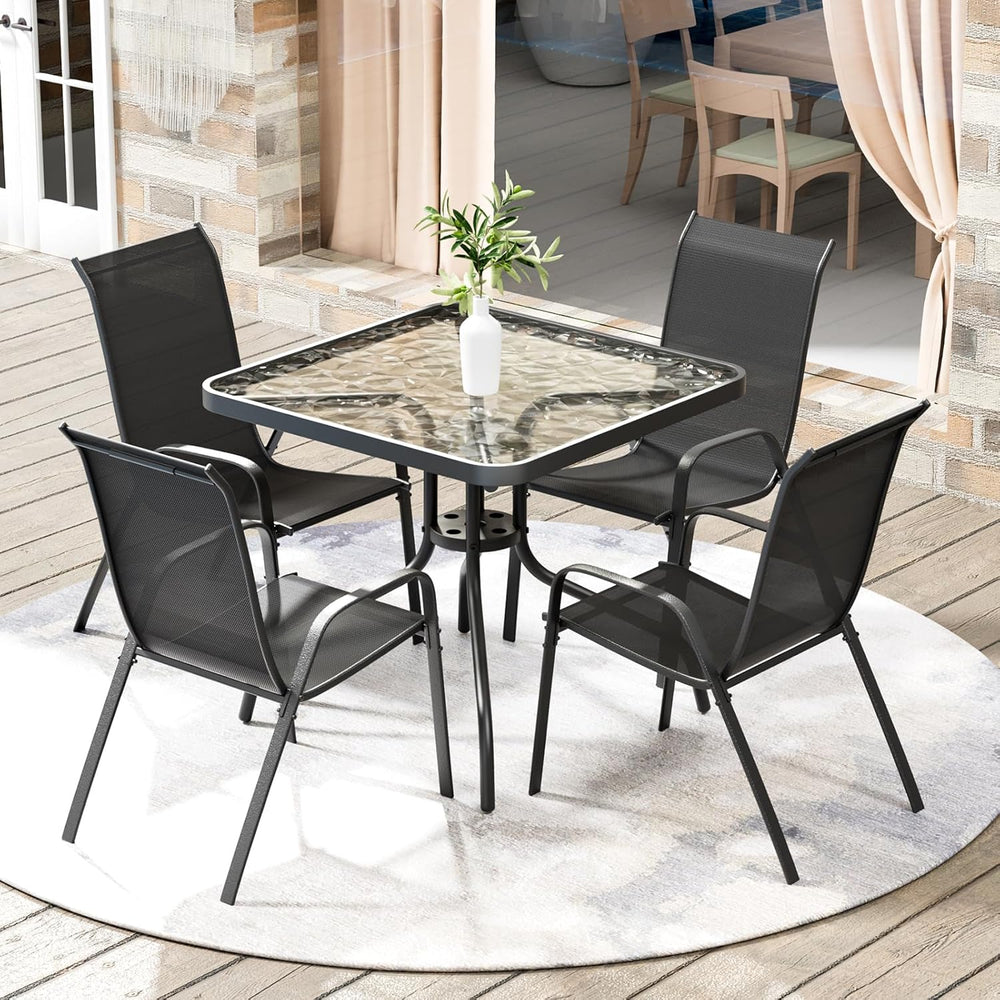 Arlopu 5 Pieces Outdoor Patio Dining Set, Glass Table and Textilene Chair
