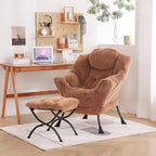 Welnow Lazy Chair with Ottoman, Modern Lounge Accent Chair with Armrests and a Side Pocket, Leisure Sofa Armchair, Reading Armchair with Footrest for Small Space, Plush Brown