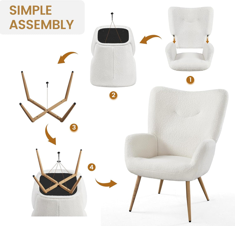 Yaheetech Barrel Chair, Fuzzy Accent Chair with High Back, White | Boucle Fab...