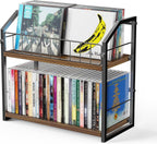 2-Tier CD Holder, CD Storage Rack for Display, CD Organizer with Rubber Feet, Stores Up to 60 CDs for Shelf Storage and Organization, for Music Enthusiasts and Collector Walnut