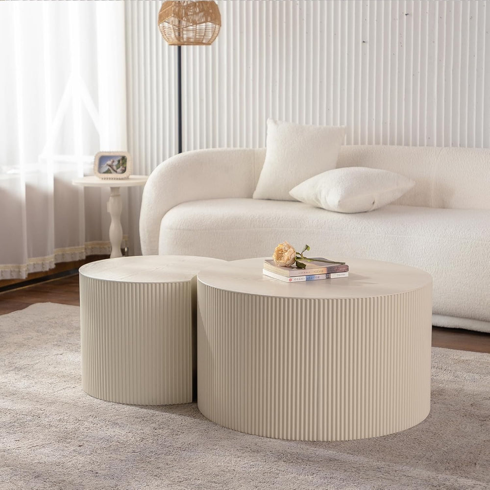 33.86 inch Nesting Coffee Table Set of 2, Modern Round Coffee Table End Table...