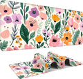 Large Mouse Pad, Floral Garden Desk Mat, Extended Gaming Mouse Pad with Non-Slip Rubber Base, Thick 3mm Smooth Surface Keyboard Mat for Office & Home,35.5 x 15.8 in