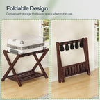 HOOBRO Luggage Racks, Set of 2 Bamboo Suitcase Stands, Folding Luggage Holders, Nylon Strap Support Top, for Guest Room, Hotel, Bedroom, Closet, Dark Brown BR18XLP201