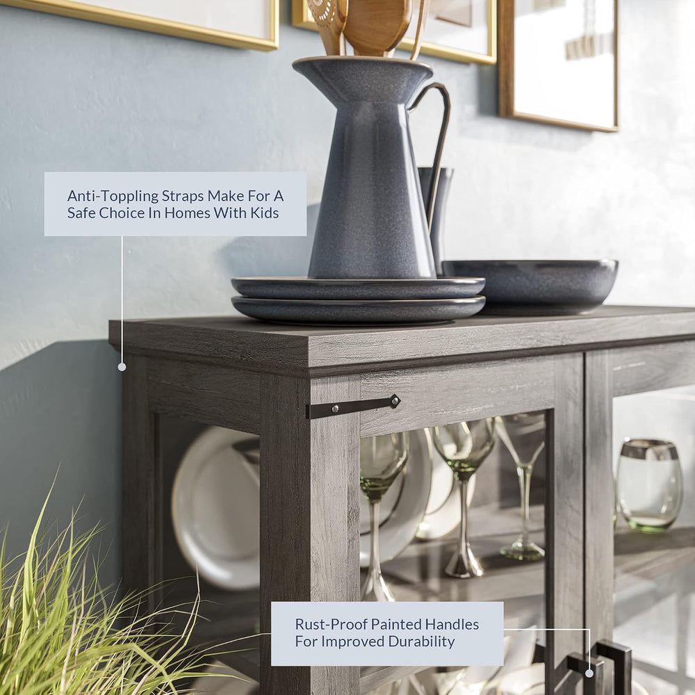BELLEZE Set of 2 Glass Display Cabinet, 36" Tall Cabinet with Shelves an...