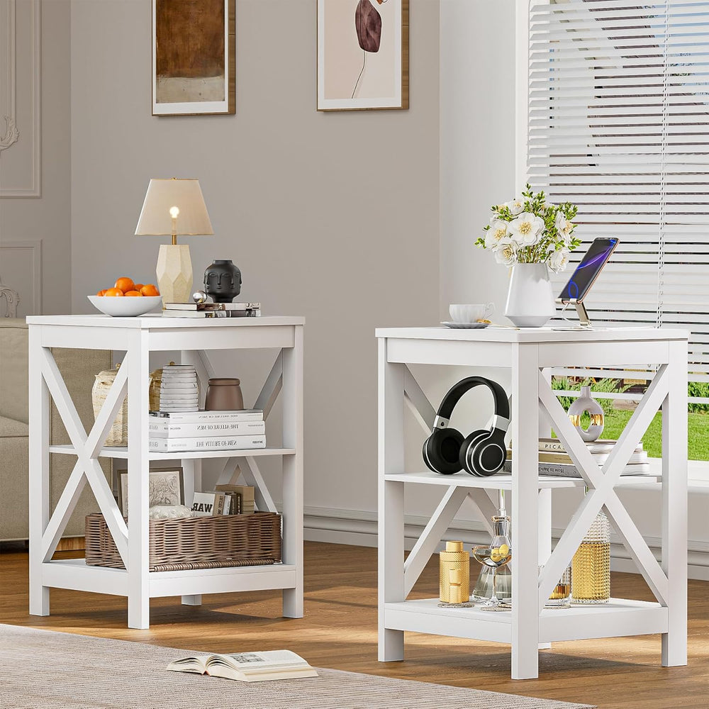 SEJOV Side Table for Living Room, White End Table with 3-Tier Storage Shelves...