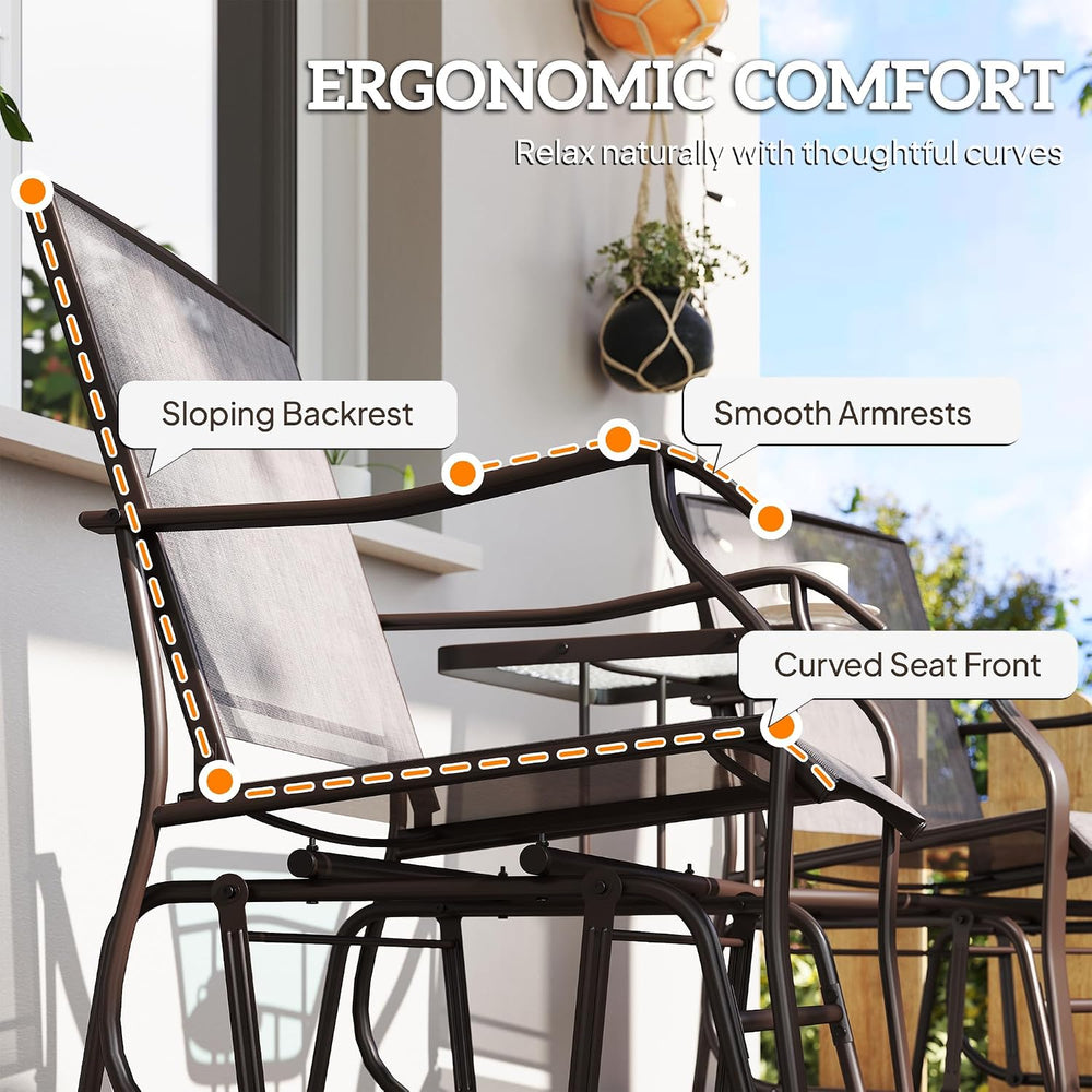 Outsunny Outdoor Glider Chair with Table 2-Seat Patio Loveseat Gray | Rocking...